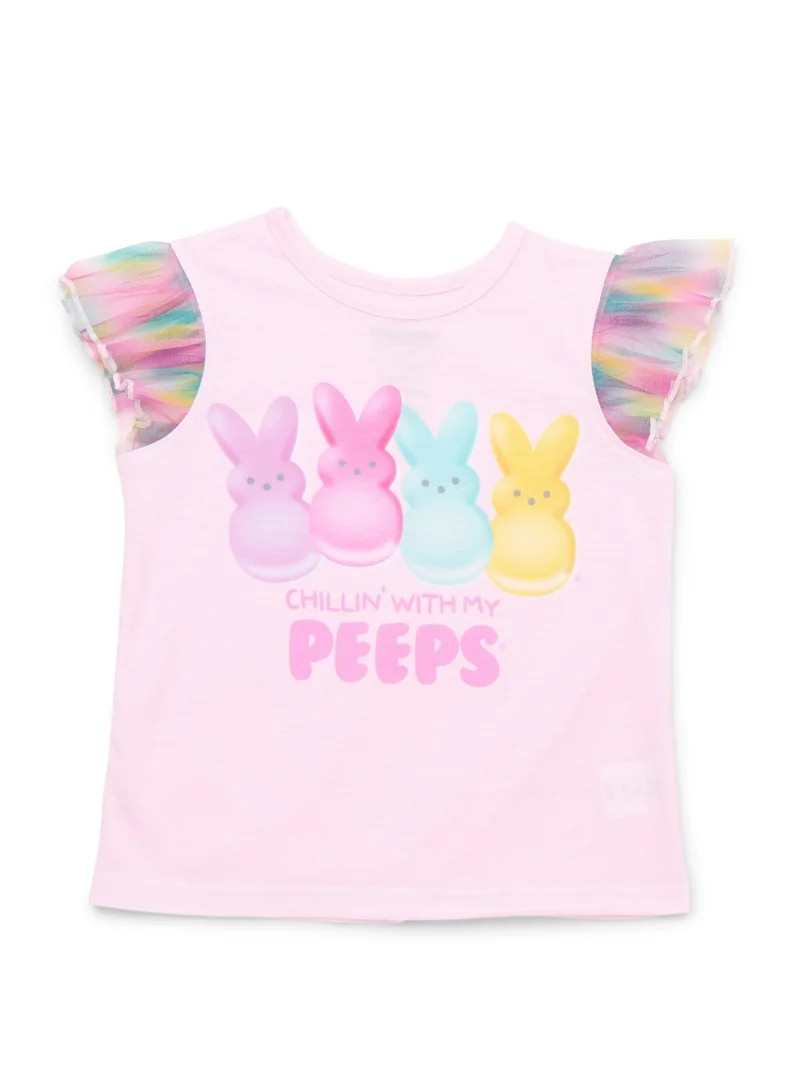 Peeps Girls Cotton Ruffle Sleeve Top and Shorts Pajama Set, Sizes 4-12 | Walmart (US)