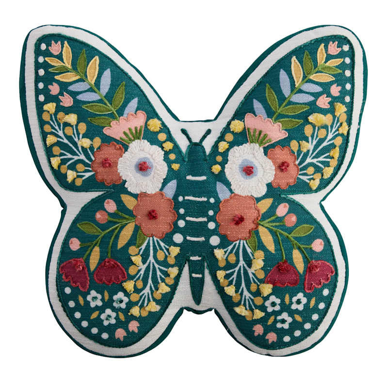 Butterfly Shaped Embroidered Pillow, 16" | At Home