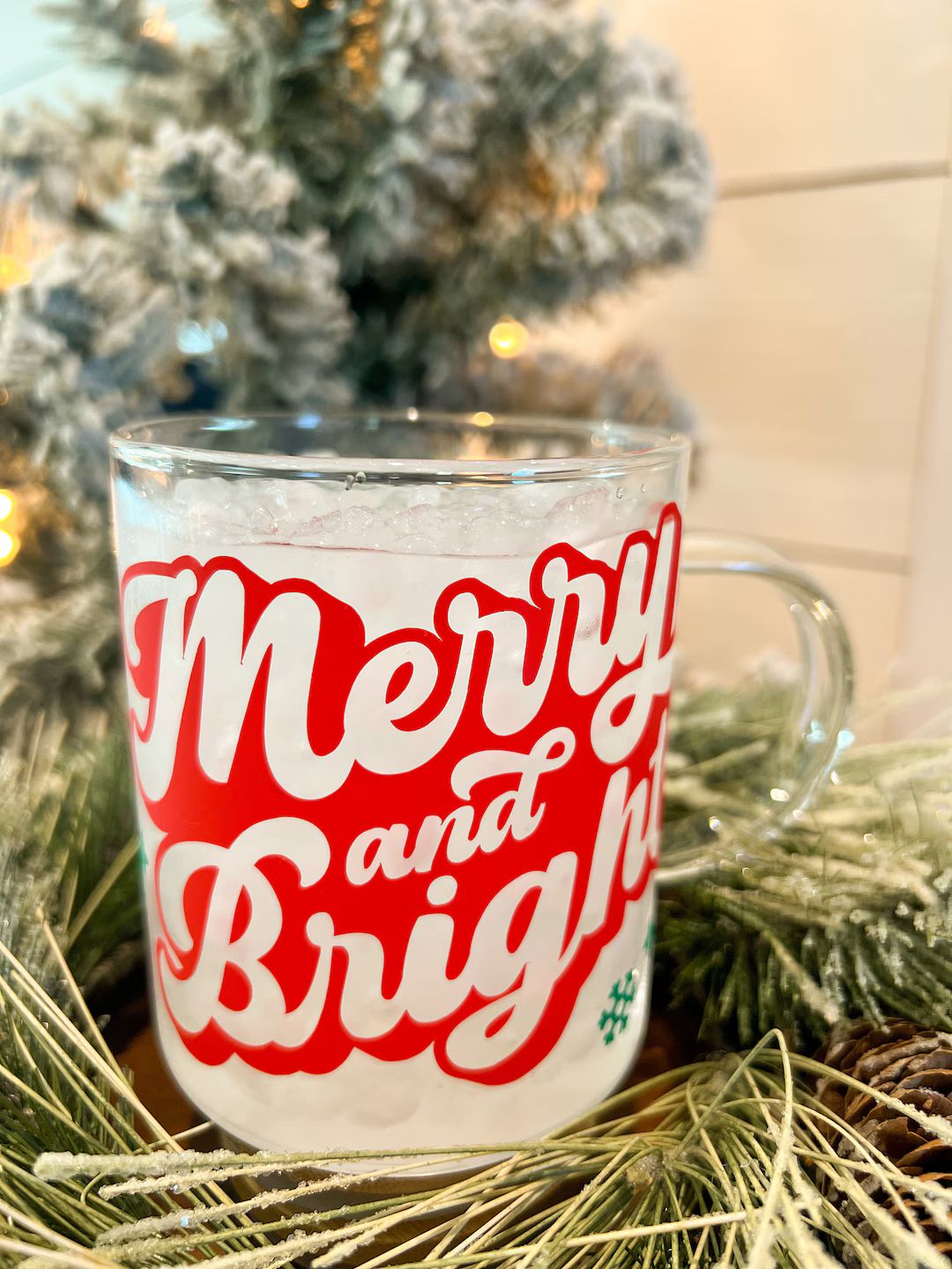 Merry & Bright Clear Glass Mug Glass Coffee Mug Christmas - Etsy | Etsy (US)