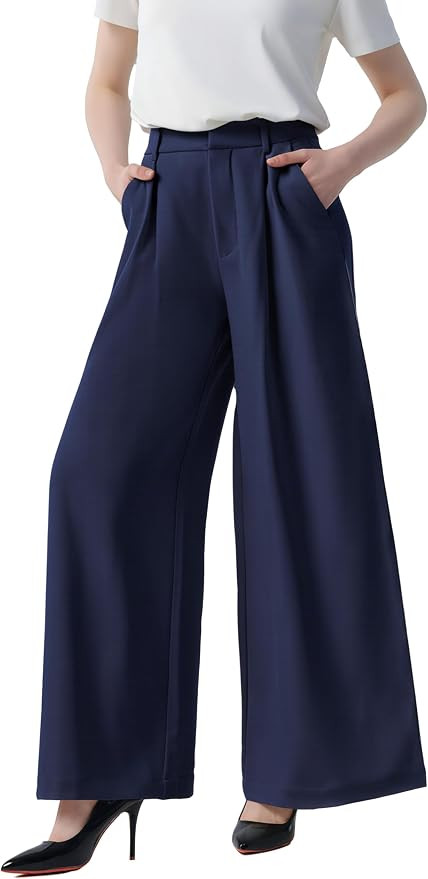 Tronjori Women High Waist Casual Wide Leg Long Palazzo Pants Trousers Regular Size | Amazon (US)