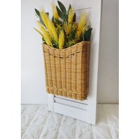Basket On The Door For Flowers. Rectangular Flat Flower Basket. Wicker Basket in Natural Color, Front Decoration. Hanging | Etsy (US)