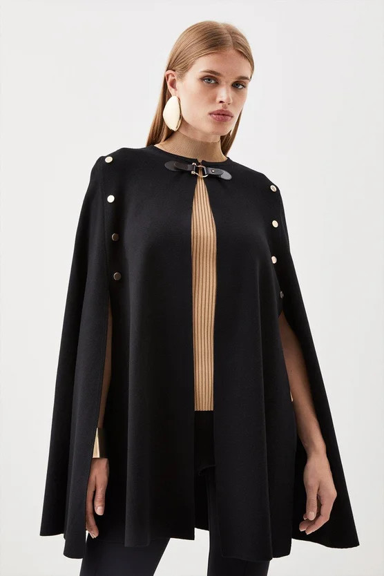 Popper Detail Knit Cape | Karen Millen UK + IE + DE + NL