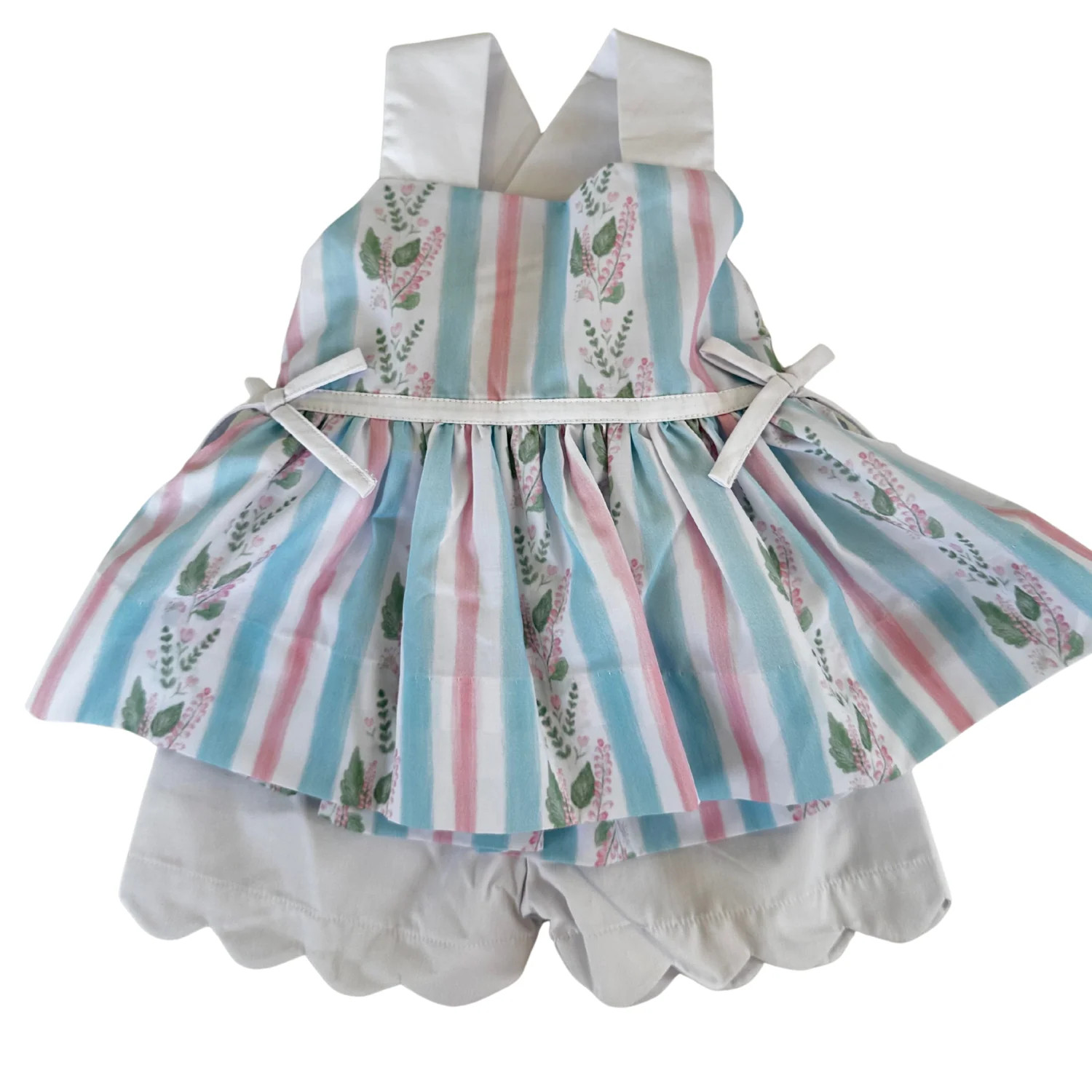 Girls Blue Floral Stripe Shorts Set | Hamner Hill