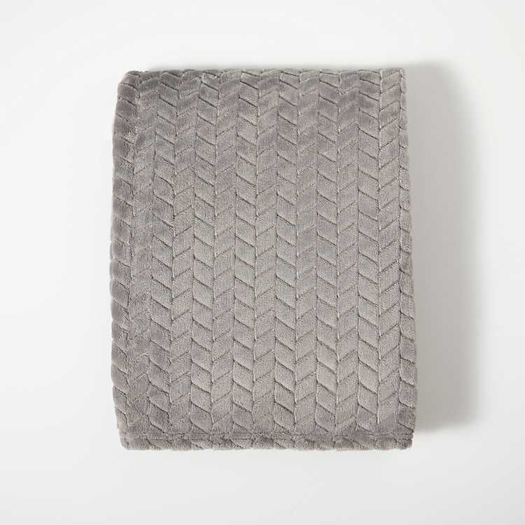 New! Gray Heavenly Herringbone Plush Throw | Kirkland's Home