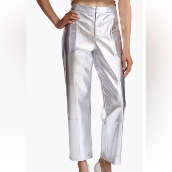 AVEC LES FILLES NWOT Faux-ever Leather Wide Leg Cropped Trouser Silver Small | Poshmark