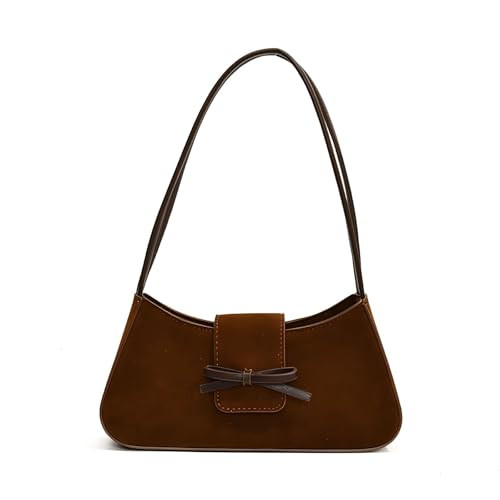 Brown Suede Purses, Y2K Trendy Shoulder Bag for Women, Patent Leather Hobo Bags Clutch Handbags Cute Bow Purse | Amazon (US)