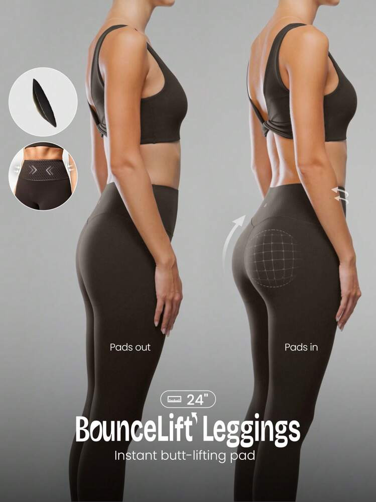 GLOWMODE 24" FeatherFit™ Shape It Up Booty Boosting Shaping Removable Butt Pads No Front Seam Insta Cinch Tummy Control Leggings Low-Impact Yoga Pilates Barre Studio Daily Casual Wear | SHEIN