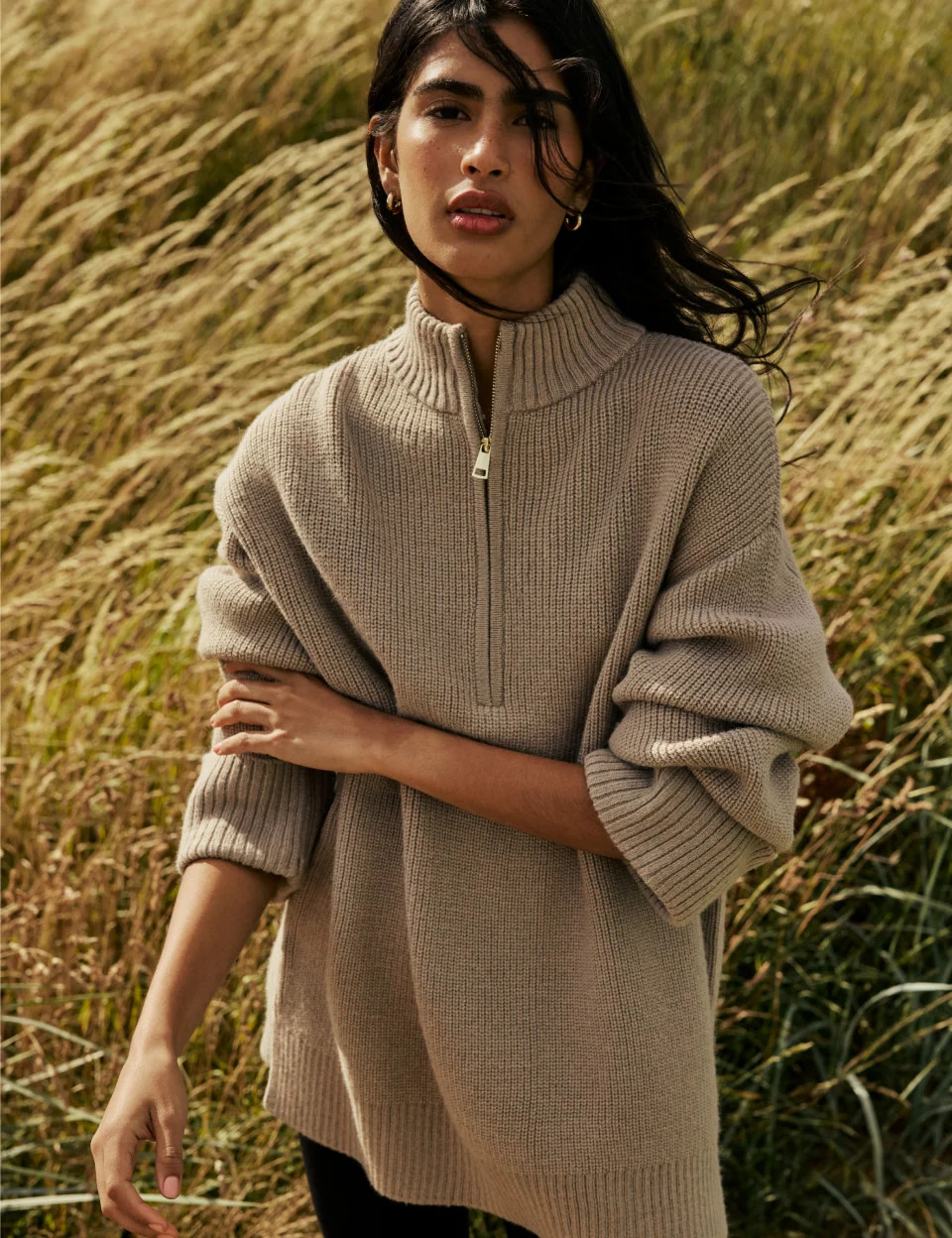 Beige Half Zip Chunky Jumper | Nobody's Child