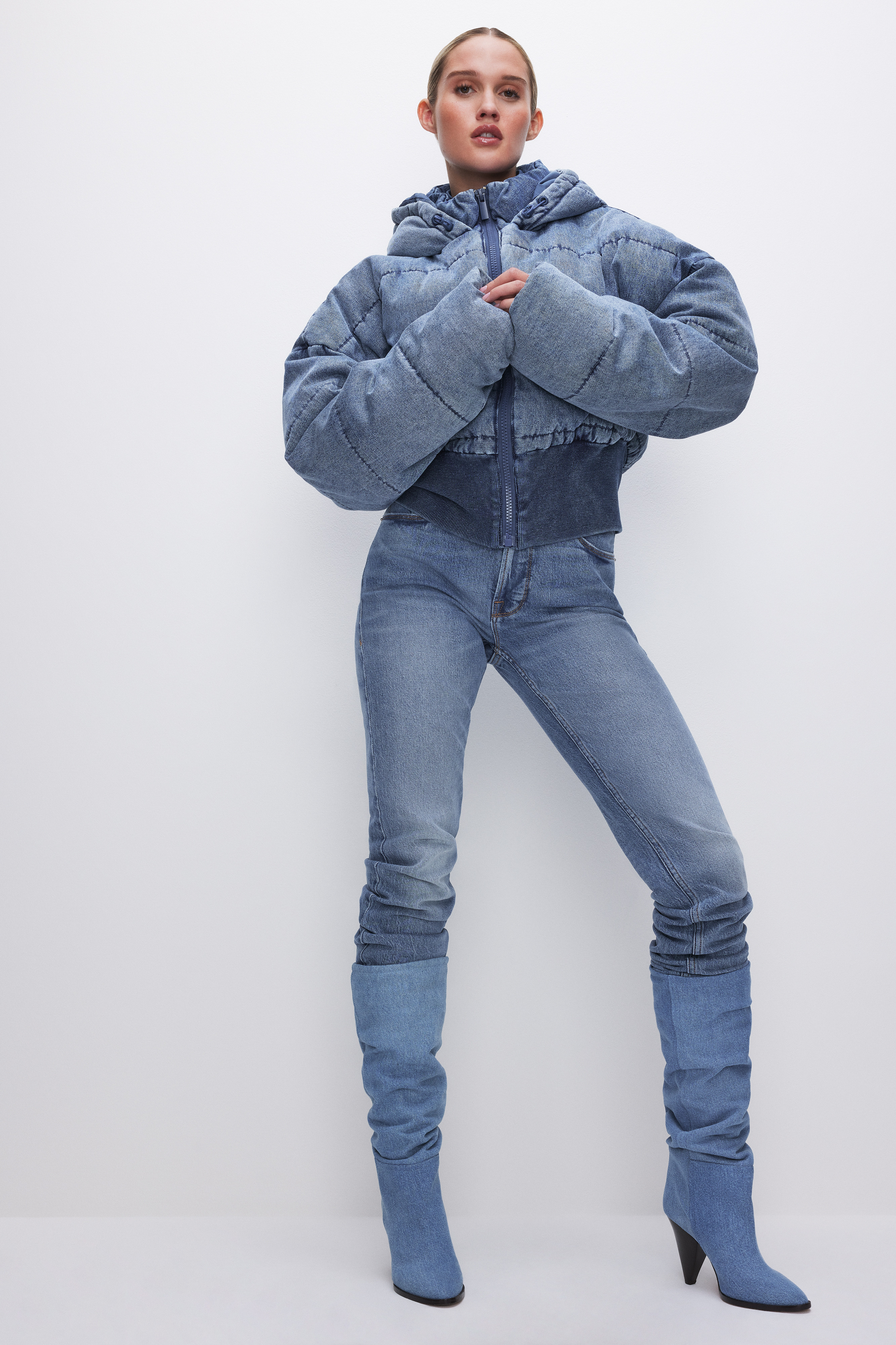 DENIM PUFFER JACKET | Good American
