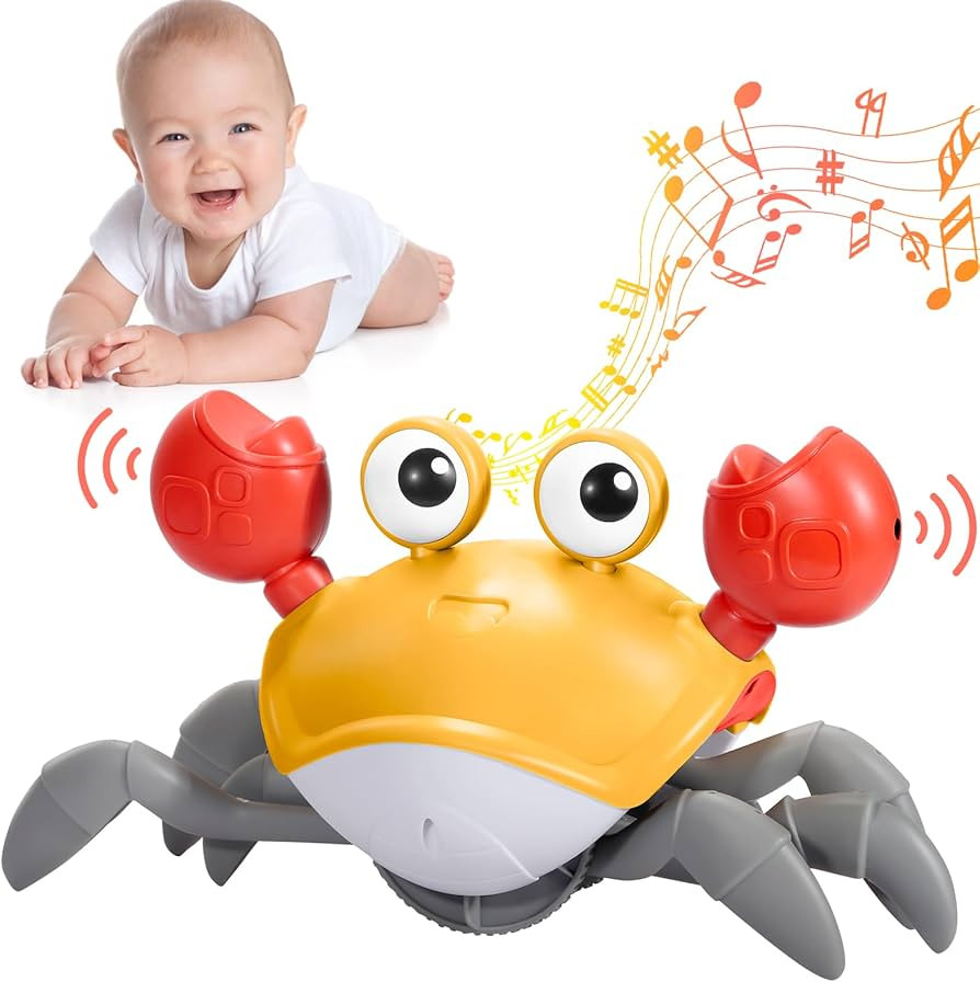 WDQT Baby Toys Gifts Tummy Time Toys Build in Rechargeable Battery,Crawling Crab Baby Toy with Mu... | Amazon (US)