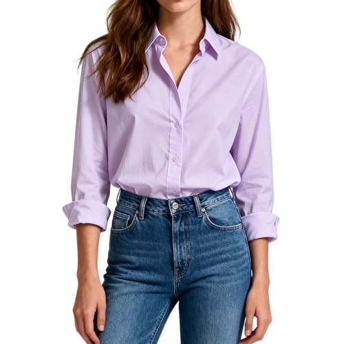 Purple Cotton Shirts for Women Summer Dresses Blouses Casual Women Button Down Shirt Fitted Work Clothes XS | Amazon (US)