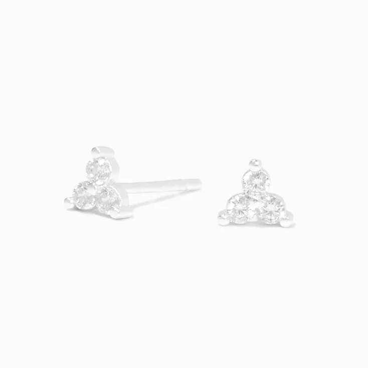 C LUXE by Claire's Sterling Silver Cubic Zirconia Tri-Ball Stud Earrings | Claire's (UK)