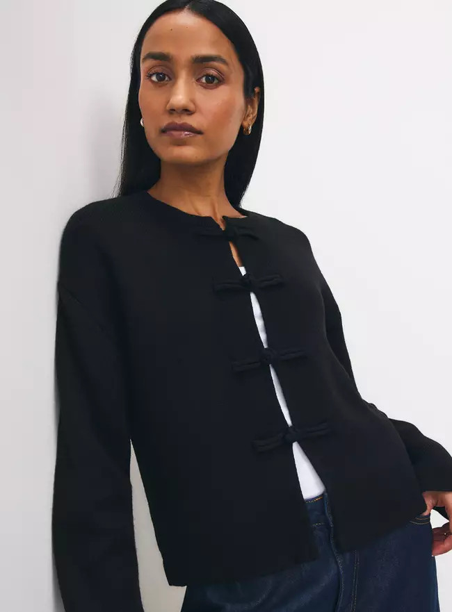 Buy Black Frogging Trim Knitted Jacket M | Cardigans | Tu | Tu Clothing