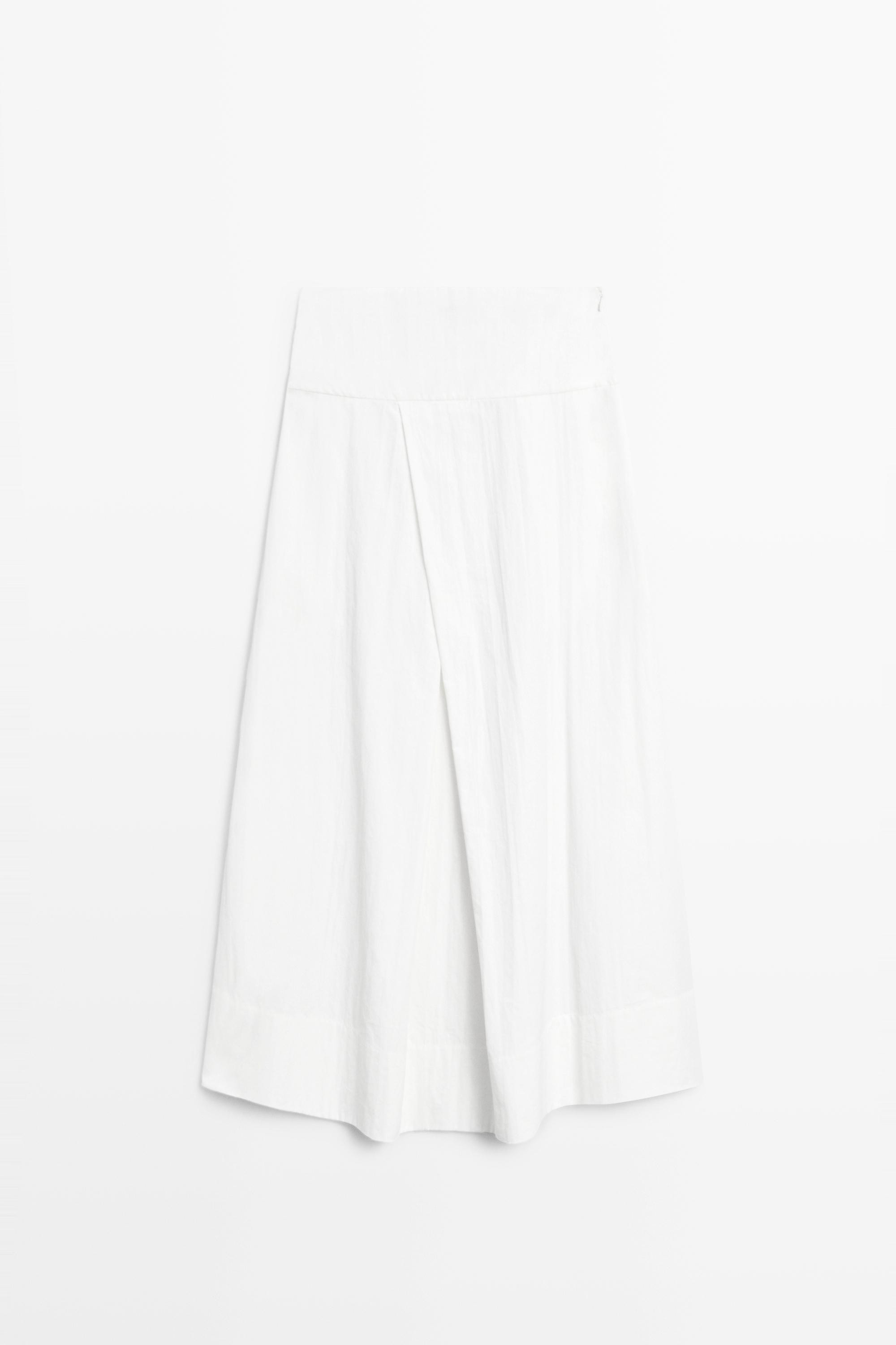 Midi skirt with yoke and pleated detail - WHITE | Massimo Dutti UK