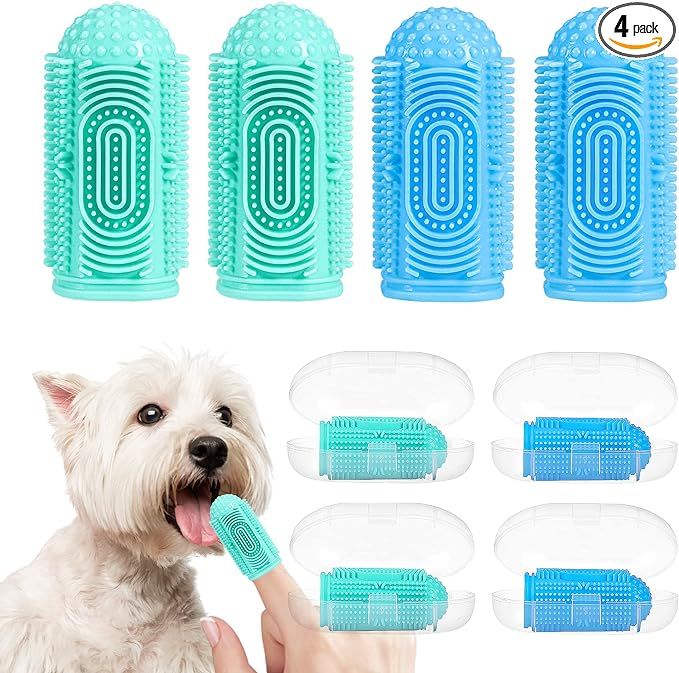 LDIIDII Dog Toothbrush Dog Tooth Brushing Kit 4 Pack Dog Finger Toothbrush for Dog Teeth Cleaning... | Amazon (US)