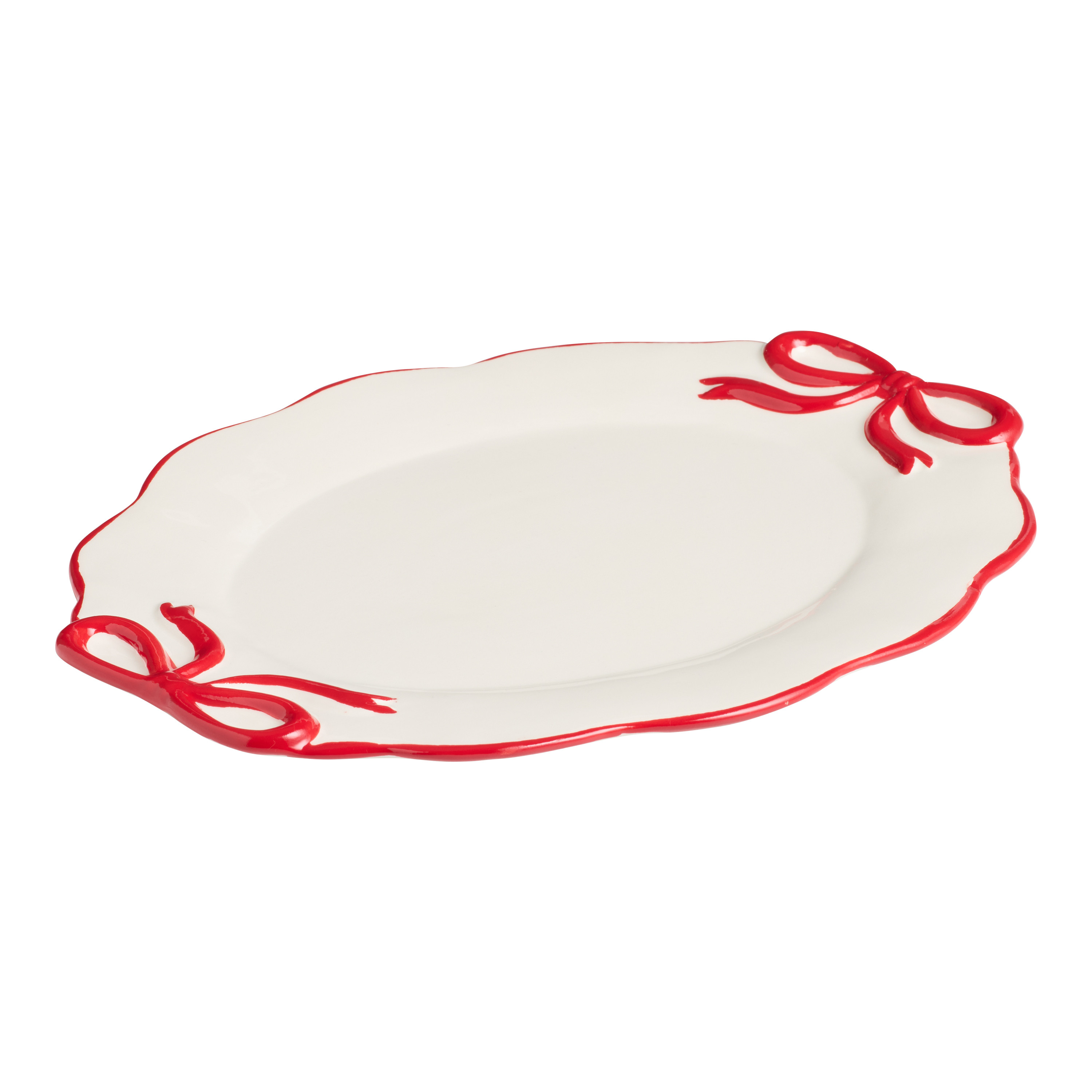 Cream and Red Bows Hand Painted Serving Platter | World Market