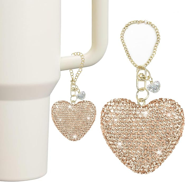 Compatible with Cup Accessories,Champagne Glitter Heart Charm for Cup with Handle,Bling Cute Keyc... | Amazon (US)