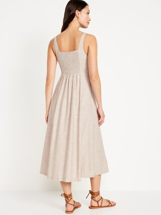 Fit & Flare Linen-Blend Midi Dress | Old Navy (US)