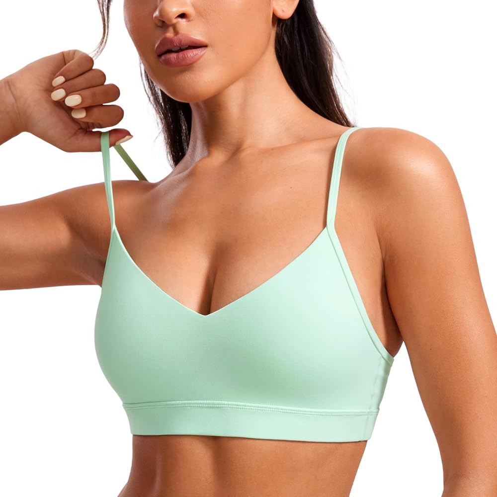 CRZ YOGA Butterluxe V-Neck Sports Bras for Women - Adjustable Thin Straps Padded Yoga Top Basic W... | Amazon (US)