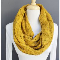 Mustard Cable Knit Infinity Scarf Soft Chunky Circle Endless Loop Long Circular Mustard Yellow Cabled Fall Winter | Etsy (US)