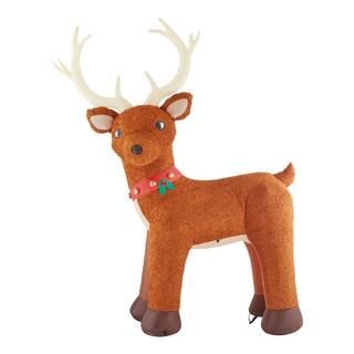 Home Accents Holiday 10.5 ft Pre-Lit LED Giant-Sized Fuzzy Standing Reindeer Christmas Inflatable... | The Home Depot