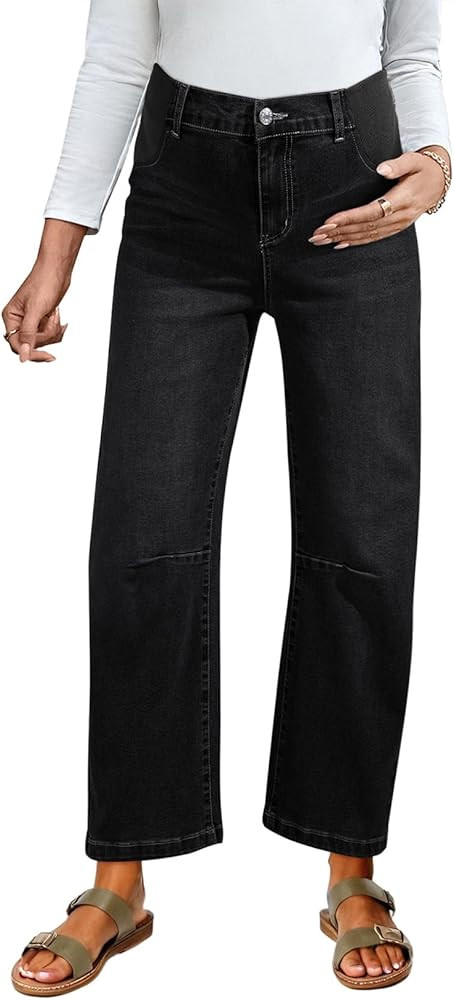 BLENCOT Women's Maternity Jeans Elastic Hight Waist Stretch Barrel Jeans Wide Leg Side Panel Preg... | Amazon (US)