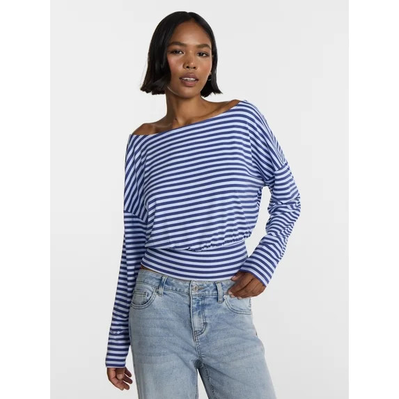 No Boundaries Banded Hem Top with Long Sleeves, Women's XXS-XXL | Walmart (US)