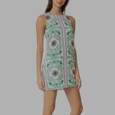 Tory Burch Garden Party Floral Green Shift Mini Dress Size XS | eBay US