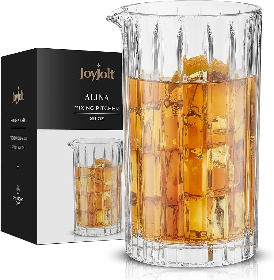 JoyJolt Mixing Glass Pitcher - Alina Ribbed Glassware. 20oz Cocktail Mixing Glass Beaker, Modern ... | Amazon (US)