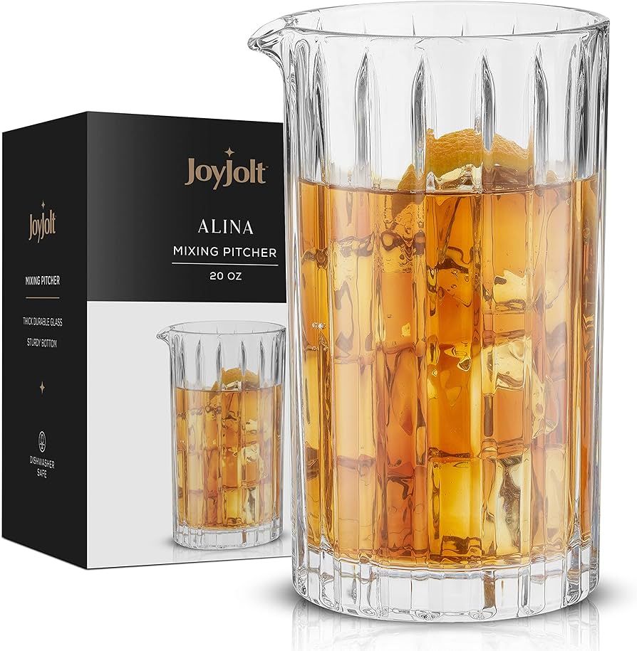 JoyJolt Mixing Glass Pitcher - Alina Ribbed Glassware. 20oz Cocktail Mixing Glass Beaker, Modern ... | Amazon (US)