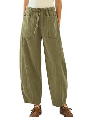 InterNos Women's Trendy Barrel Pants Wide Leg Mid Waisted Trousers Adjustable Drawstring Baggy Pa... | Amazon (US)