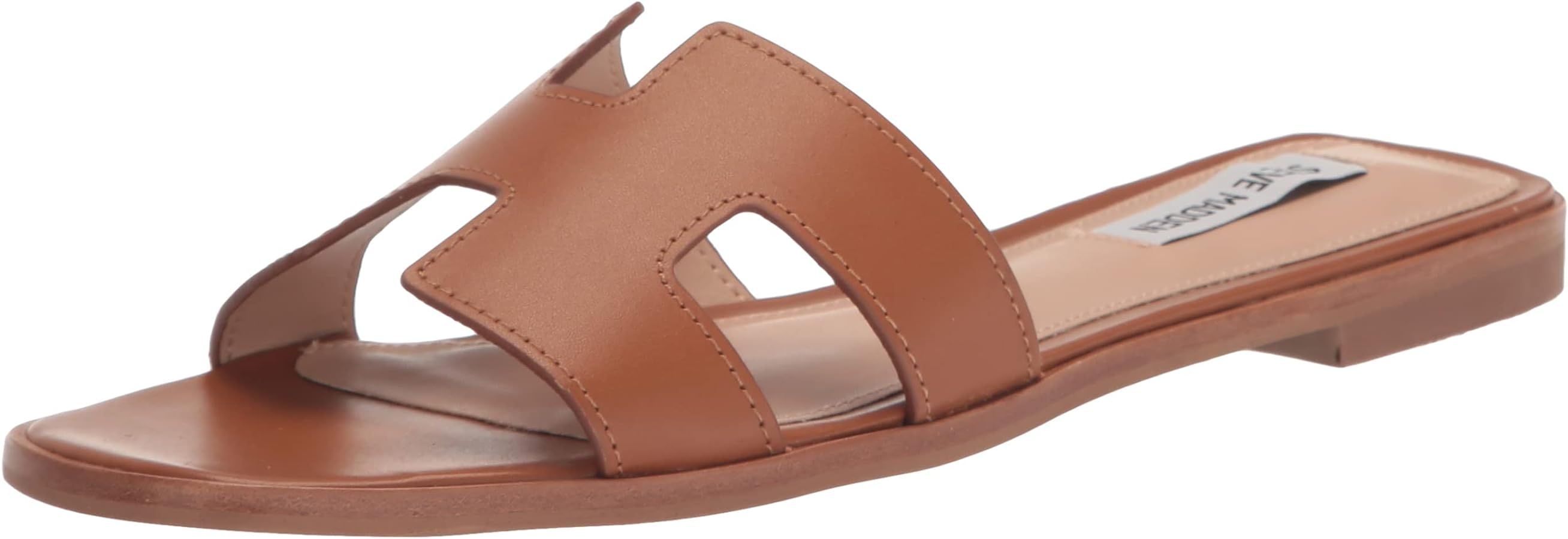 Steve Madden Hadyn Black Leather Cut-Out Slip On Open Toe Flat Slides Sandals | Amazon (US)
