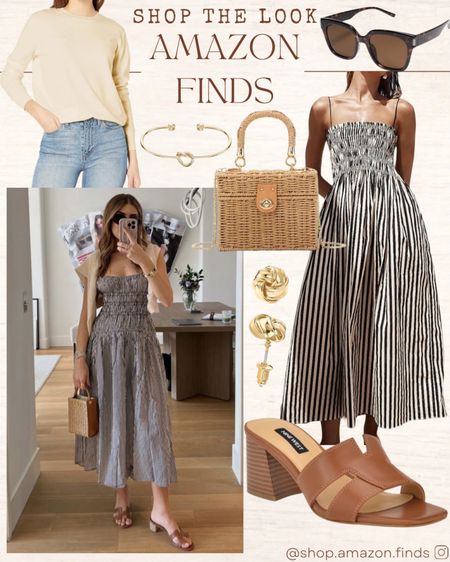 Pinterest Inspired Look!
Striped sundress, brown sandals, woven purse, sweater for over your shoulder, and gold jewelry, all from Amazon!

#LTKshoecrush #LTKitbag #LTKstyletip