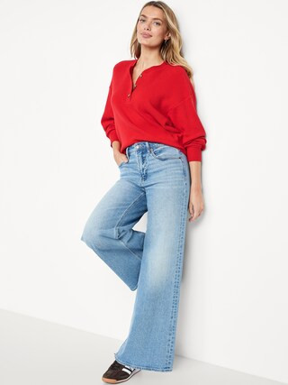 Oversized Cozy Waffle Henley Top | Old Navy (US)