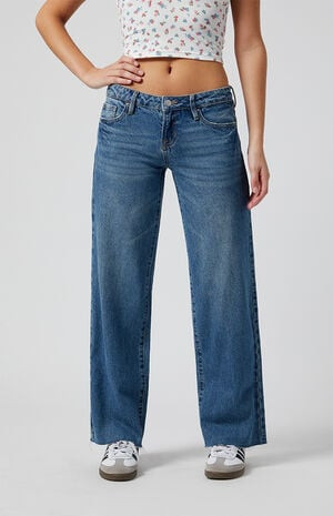 PacSun Dark Indigo Button Pocket Low Rise Girlfriend Jeans | PacSun