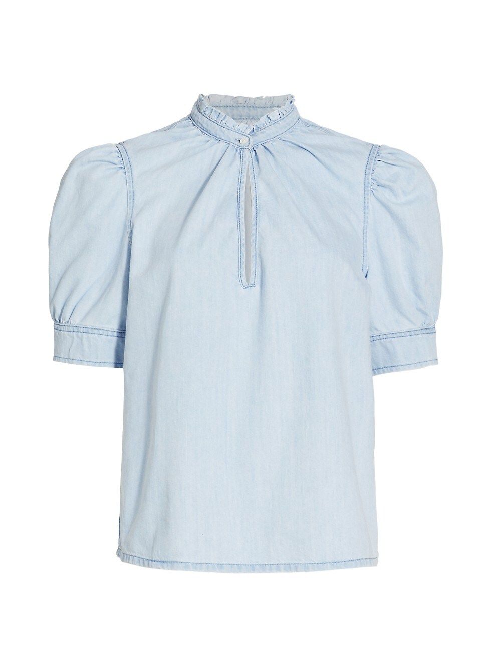 Frame Chambray Ruffled Puff-Sleeve Top | Saks Fifth Avenue