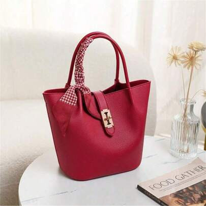 Red Bucket Bag, Female, New Style Portable Niche Basket Bag Fashionable High-End Shoulder Messenger Bag | SHEIN