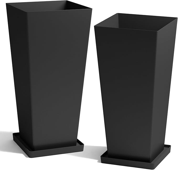 WORTH Garden Large 28 in.Tall Planters Set of 2 for Indoor and Outdoor, Heavy Duty Plastic Black ... | Amazon (US)