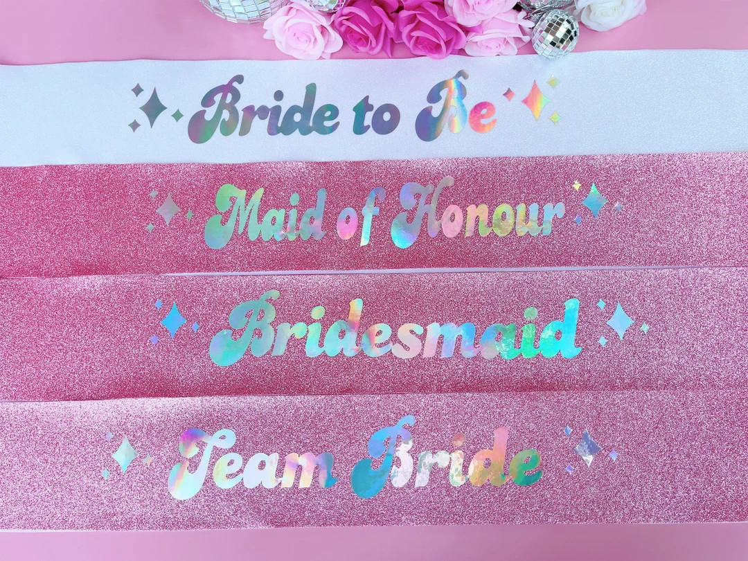 Bride to Be Sash Hen Party Sash Iridescent Foil Glitter Sash Wife of the Party, Disco Theme Sash ... | Etsy (US)