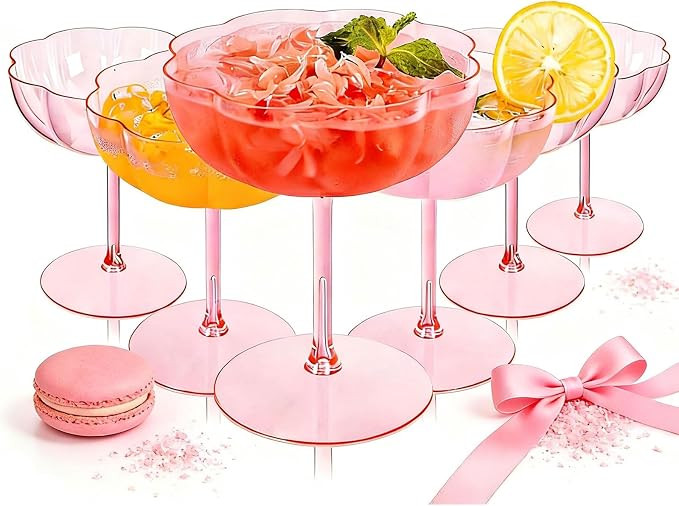 Ciaell 12PCS Plastic Martini Glasses - 10 Oz Pink Elegant Disposable Cocktail Glasses for Champag... | Amazon (US)