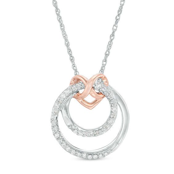 1/5 CT. T.W. Diamond Infinity Heart and Double Circle Pendant in Sterling Silver and 10K Rose Gol... | Zales