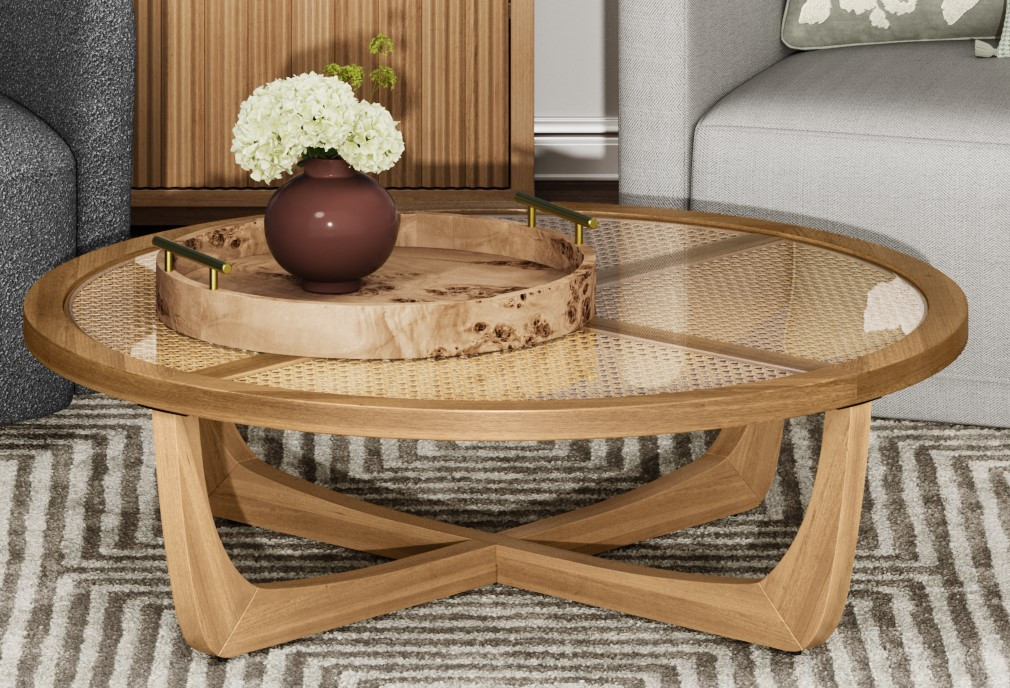 Beautiful Round Burlwood Tabletop Tray with Gold Handles by Drew Barrymore 1.75" X 15.75" - Walma... | Walmart (US)