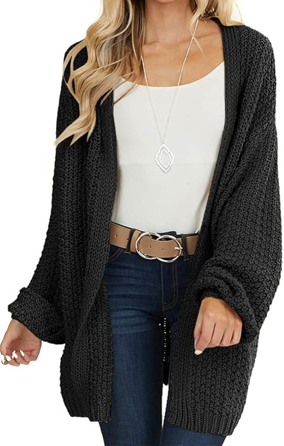 Maroway Womens Cardigan Solid Color Long Sleeve Open Front Chunky Knit Sweater Outwear | Amazon (US)