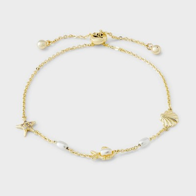 14k Gold Dipped Starfish Pearl & Shell Charm Bracelet - A New Day™ Gold | Target