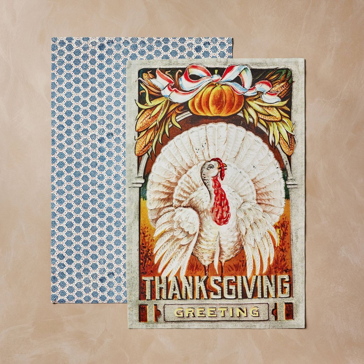 2pk Fall Turkey Cards 20"x30" Tea Towel Set - John Derian for Target | Target