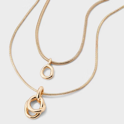 Interlock Circle Pendant Multi-Strand Necklace - A New Day™ Gold | Target