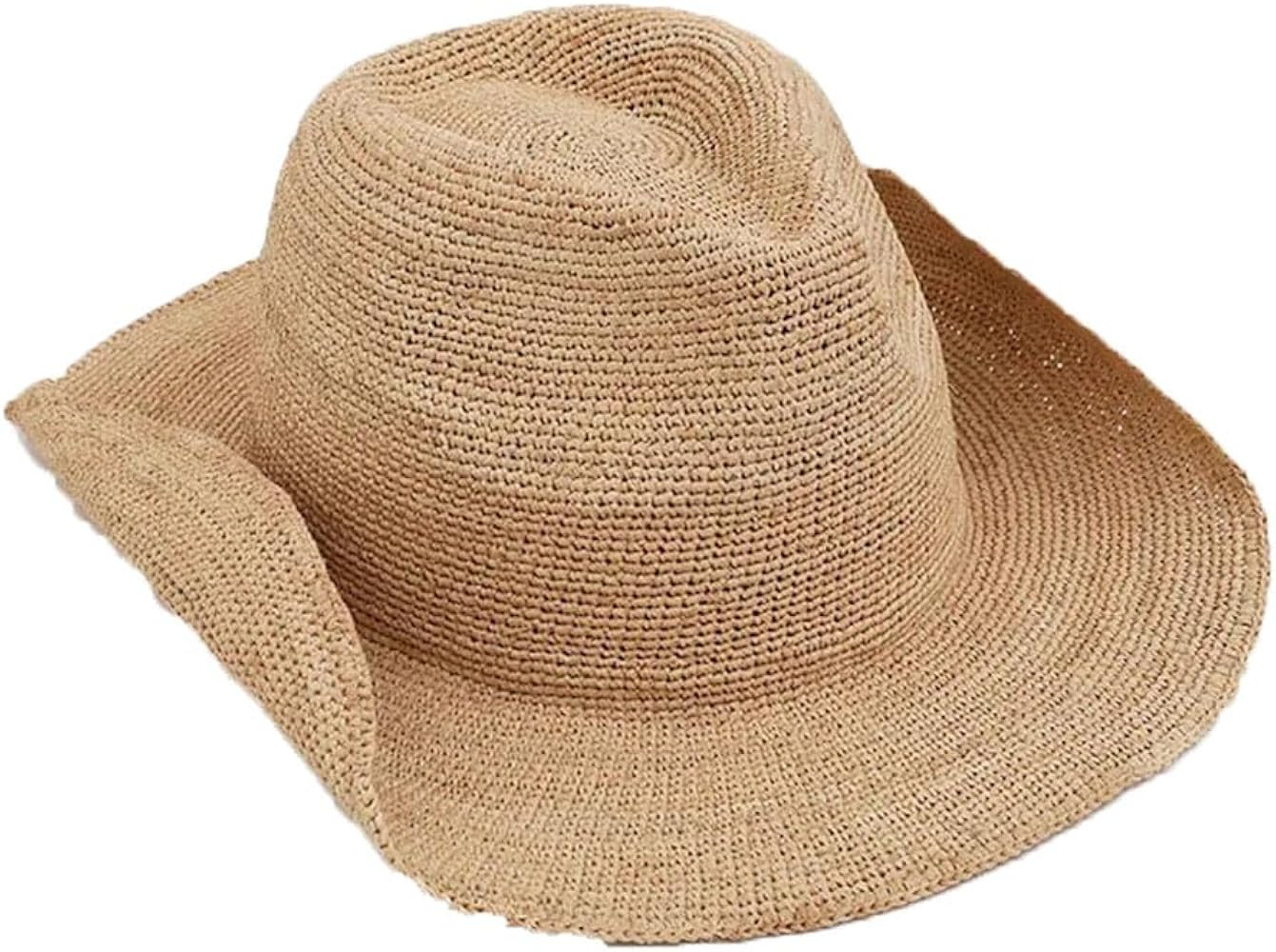 Women Natural Raffia Straw Hat For Width Brim Outing Beach Sunshade Panama Bucket Hat Summer Cowb... | Amazon (US)