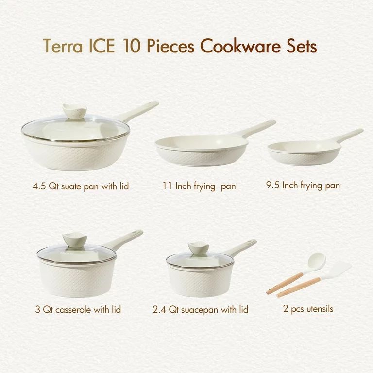 Carote Nonstick Pots and Pans Set, 10 Pcs Induction Kitchen Cookware Sets(White Granite) | Walmart (US)