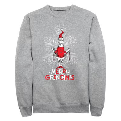 Men's The Grinch Merry Chrinchmas Sweatshirt - Athletic Heather - Medium | Target