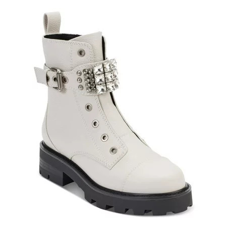 Karl Lagerfeld Paris Womens Maeva Leather Lug Sole Combat & Lace-Up Boots | Walmart (US)